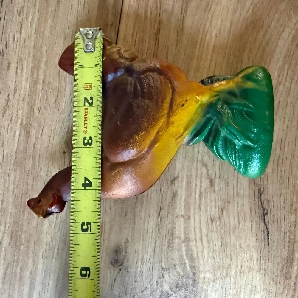 Vintage Cast Iron Hen Chicken Coin Bank Farmhouse Decor Brown Green 5.5